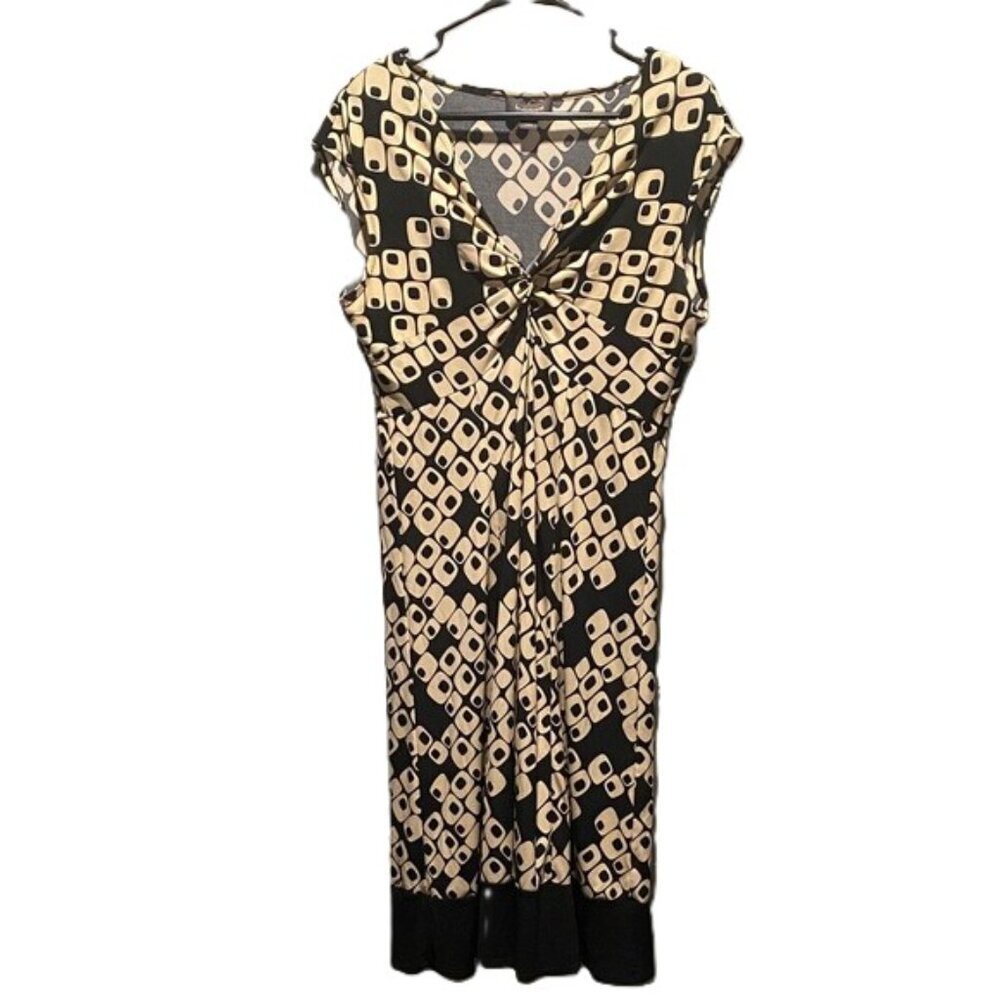 Black Cream Geometric Midi Dress 12 Ruched Front